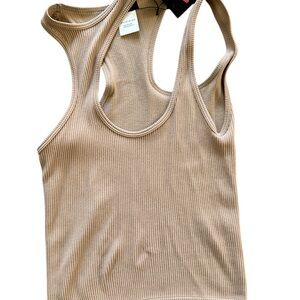 Brand New Ribbed Tank Top - Beige (One Size)